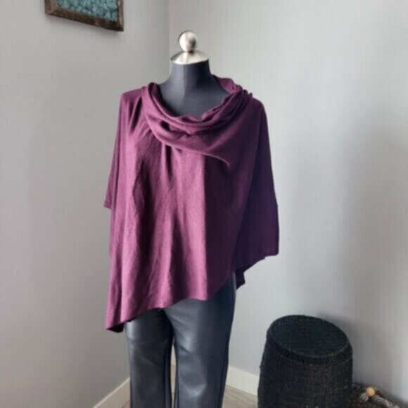 Echo Purple Poncho Sweater One Sz Burgundy Wine - Picture 6 of 9